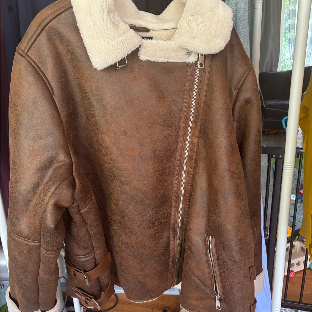 Aqua Brown Faux Shearling Jacket